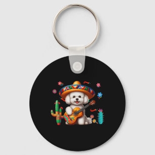 Porte-clés Bichon Frise Sombrero Guitare Mexicaine Cinco De M