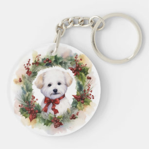 Porte-clés Bichon Frise Wreath Festive Pup