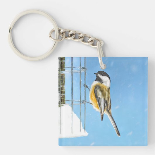 Porte-clés Bickadee sur la peinture d'alimentation - Oiseaux  (Devant)