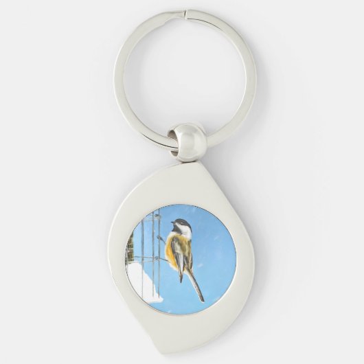 Porte-clés Bickadee sur la peinture d'alimentation - Oiseaux (Devant)