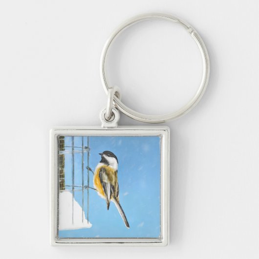 Porte-clés Bickadee sur la peinture d'alimentation - Oiseaux  (Devant)