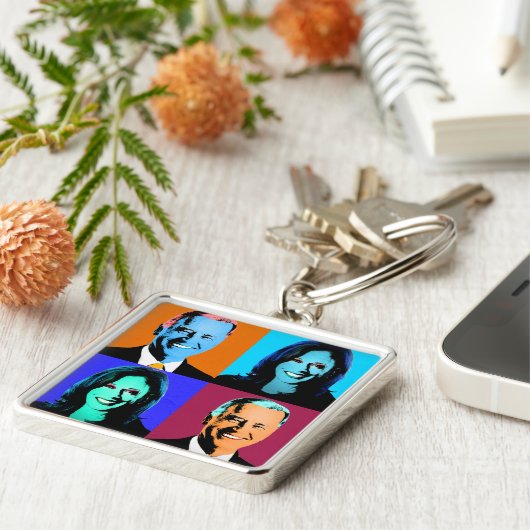 Porte-clés Biden Harris Pop Art (Orange, Bleu, Violet, Rouge) (Côté)