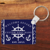 Porte-clés Bienvenue à bord de l'ancre de bateau bleu marine  (Recto)