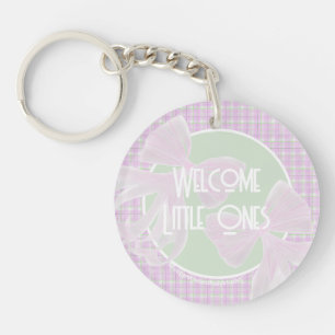 Porte-clés Bienvenue Petits - Nœuds Coquette Rose Jumelle