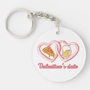 Porte-clés Bière à la pizza de Saint-Valentin
