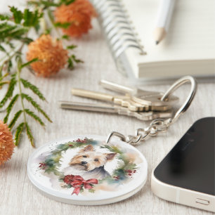 Porte-clés Biewer Terrier Noël Wreath Festive Pup