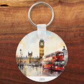 Porte-clés Big Ben et bus rouge à Londres (Recto)