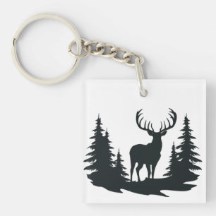 Porte-clés Big Buck Parmi Pine Trees Vector