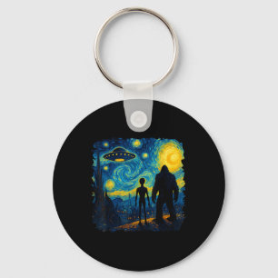 Porte-clés Bigfoot Alien Ufo Van Gogh Nuit Étoilée Sasquatch