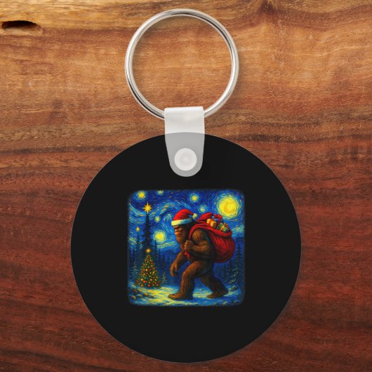 Porte-clés Bigfoot Santa Christmas Starry Night Sasquatch Van (Recto)