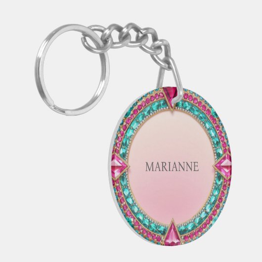 Porte-clés Bijoux rose et turquoise (Devant gauche)
