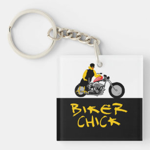 Porte-clés BIKER CHICK assise sur sa moto