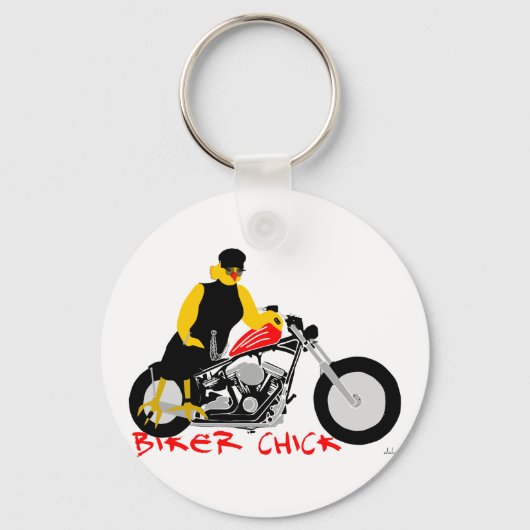 Porte-clés BIKER CHICK assise sur sa moto (Recto)