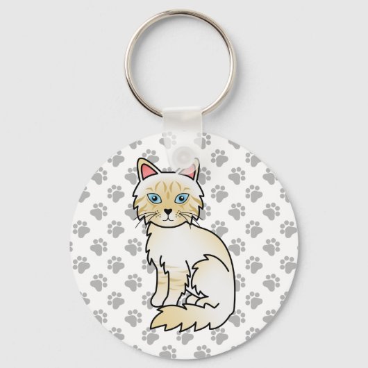 Porte-clés Birman/Ragdoll Tabby crème pointu Chat & Pattes Mi (Recto)