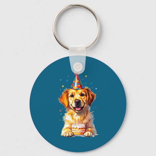 Porte-clés Birthday Golden Retriever, Party Dog  (Recto)