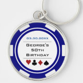 Porte-clés Birthday Poker Chip Vegas Theme Navy Blue White (Devant)
