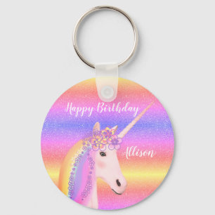 Porte-clés Birthday Unicorn Rainbow Glitter Personalized