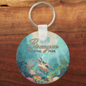 Porte-clés Biscayne National Park Floride Turtle Coral Retro (Verso)