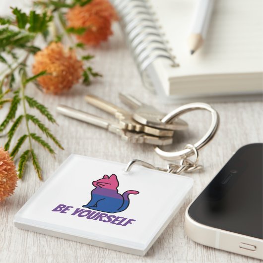 Porte-clés Bisexual Pride Chat - Soyez vous-même (Devant Droit)
