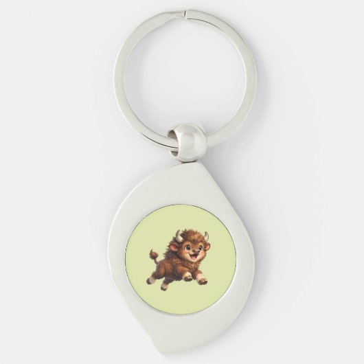 Porte-clés Bison Adorable Jouant avec Joie (Devant)
