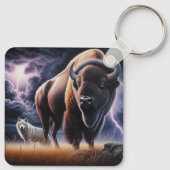 Porte-clés Bison et loup dans un orage avec éclair (Dos)