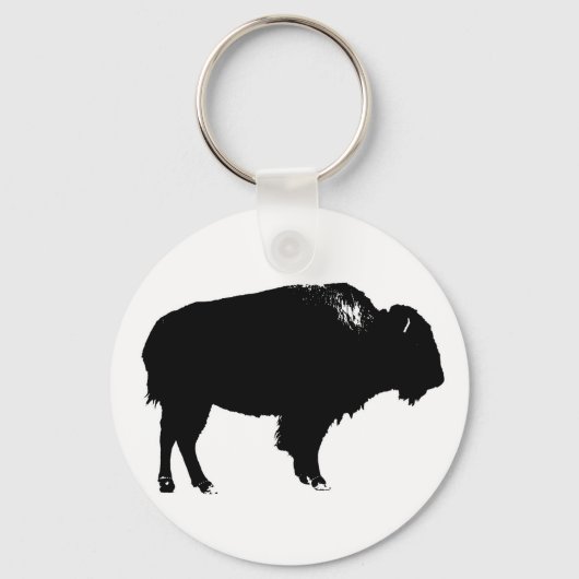 Porte-clés Bison noir et blanc Silhouette Pop Art (Recto)