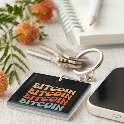Porte-clés Bitcoin Wavy Text Style Crypto Typographie Design (Devant Droit)