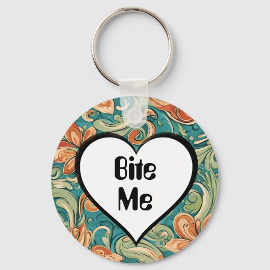 Porte-clés Bite Me Funny Heart Tourbillonnant Retro Design (Recto)