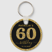 Porte-clés Black And Gold Glitter 60th Birthday Party Favor   (Recto)