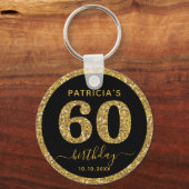 Porte-clés Black And Gold Glitter 60th Birthday Party Favor   (Recto)
