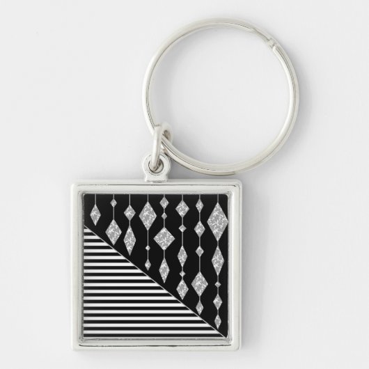 Porte-clés Black and white, abstract, geometric, simple, scan (Devant)