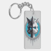 Porte-clés Black and White Cat Split Portrait With Blue Eyes (Devant gauche)