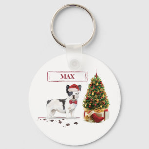 Porte-clés Black and White French Bulldog Christmas Dog