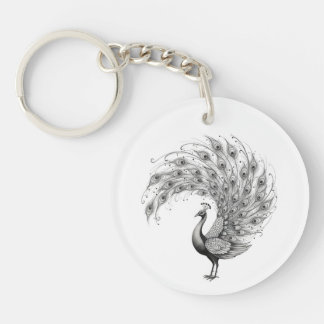 Porte-clés Black and White Peacock