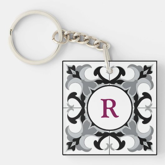 Porte-clés Black and White Spanish Style with Initial  (Devant)