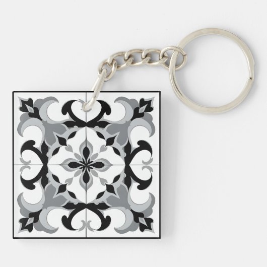 Porte-clés Black and White Spanish Style with Initial (Dos)