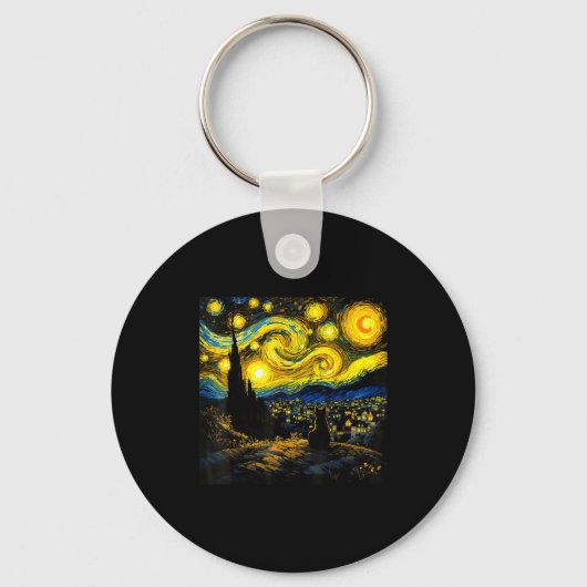 Porte-clés Black Cat Funny Cat Lover Mom Daddy Starry Night V (Recto)