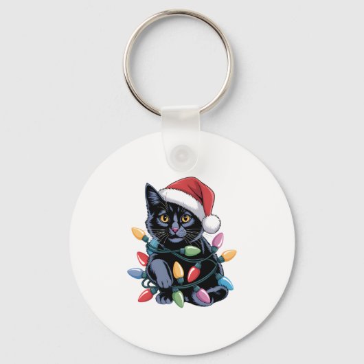 Porte-clés Black Cat lumières Noël Amoureux des chats amusant (Recto)