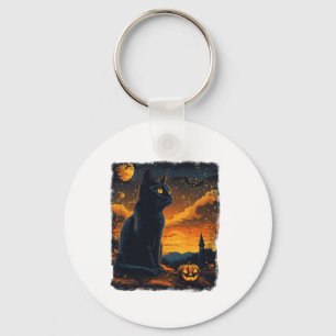 Porte-clés Black Cat Starry Nuit Van Gogh Citrouilles Bats Ha