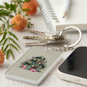 Porte-clés Black Cats Noël Arbre Amoureux des chats Lumières