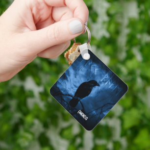 Porte-clés Black Crow with Runes Dark Goth Style