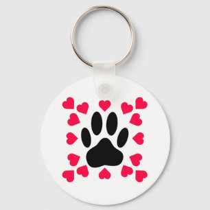 Porte-clés Black Dog Paw Print With Heart Shapes