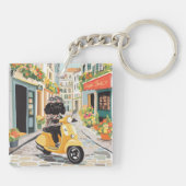 Porte-clés Black Doodle Riding Scooter European City Streets (Dos)