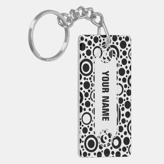 Porte-clés Black Dots & Circle Pattern + your text & backgr. (Devant gauche)