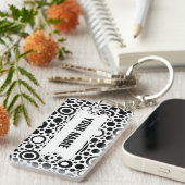 Porte-clés Black Dots & Circle Pattern + your text & backgr. (Devant droit)