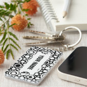 Porte-clés Black Dots & Circles Grid + your backgr. & (Devant droit)