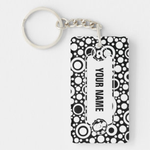 Porte-clés Black Dots & Circles Grid + your backgr. &
