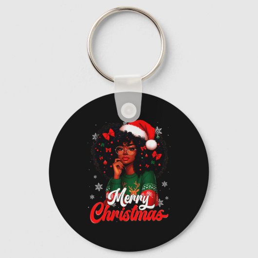 Porte-clés Black Girl Santa Hat Merry Christmas Pajama Africa (Recto)