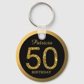 Porte-clés Black & Gold Glitter 50th Birthday Party Thank You (Verso)