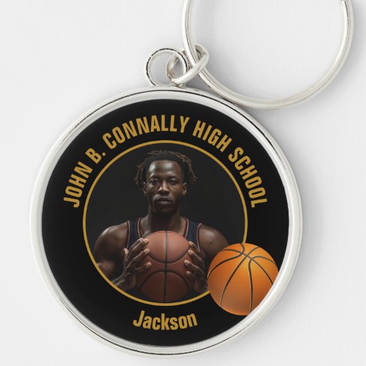 Porte-clés Black Gold High School Basketball Player Photo (Devant)